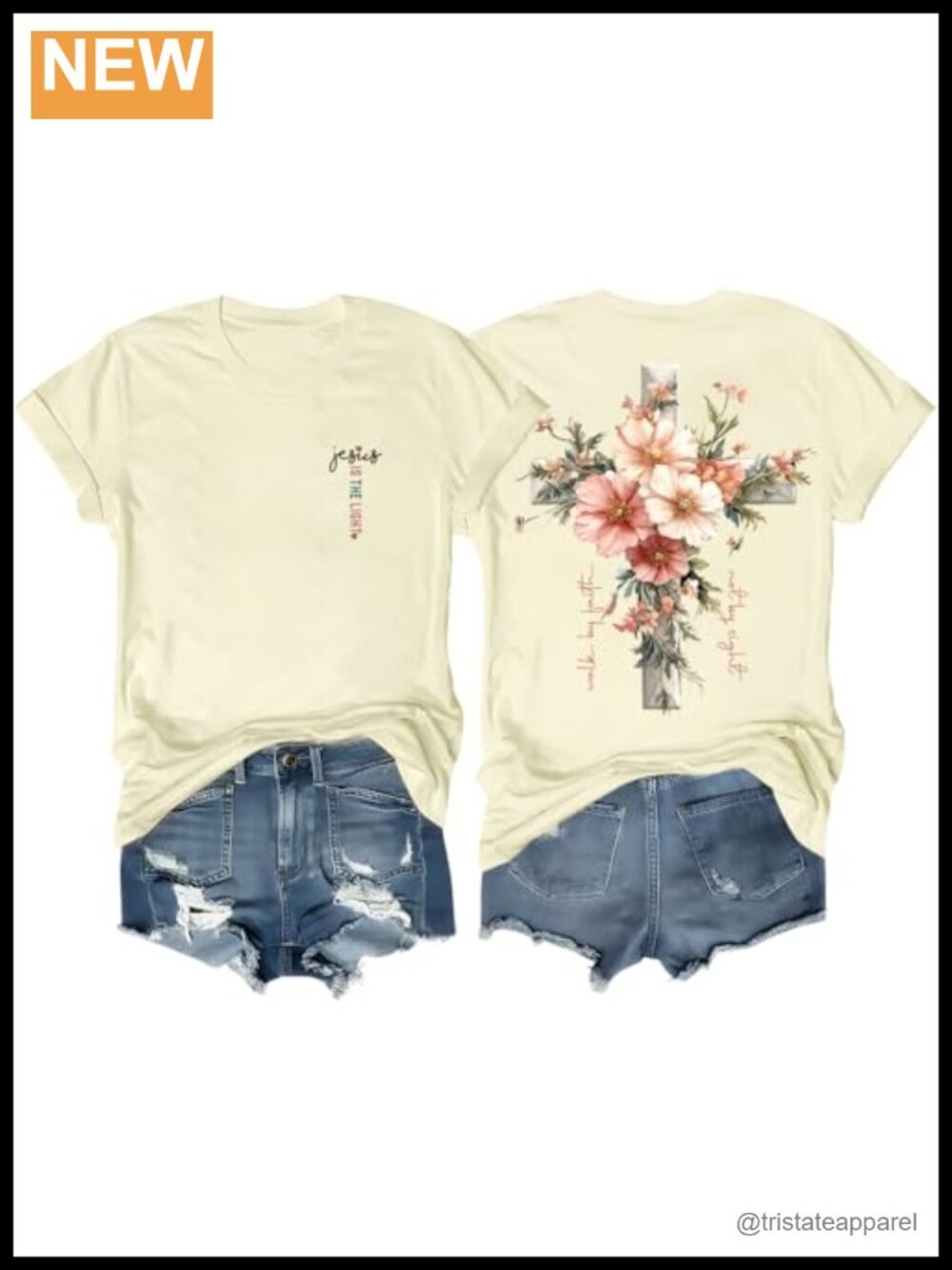 Faith Cross Boho Floral Short Sleeve Tee